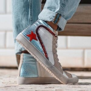Shu Shop Roxanne Hightop Sneakers Metallic Red Blue